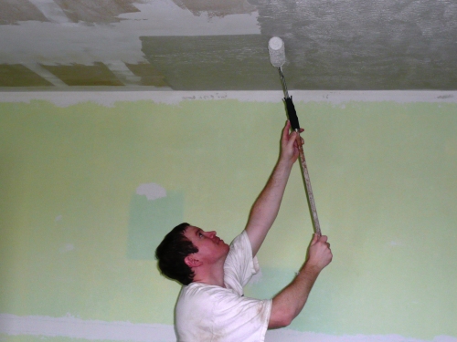 Rolling Mud onto Ceiling